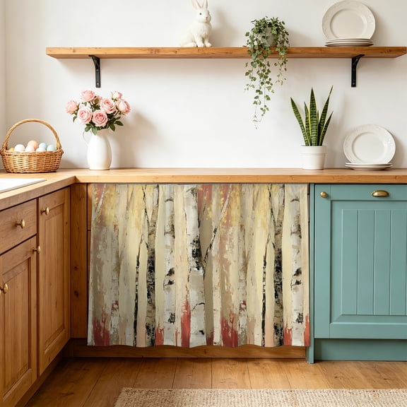 Autumn Branch Trees Sink Skirt 11"Wx13"L,Dustproof Under Sink Curtain with Self Adhesive Tape,Fall Forest Vintage Rustic Oil Painting Cabinet Curtain Cover for Bathroom Vanity,Kitchen Storage Shelf