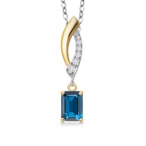 925 Silver and 10K Yellow Gold London Blue Topaz and White Lab Grown Diamond Pendant Necklace for Women | 0.69 Cttw | Gemstone November Birthstone | Emerald Cut 6X4MM | With 18 inch Chain