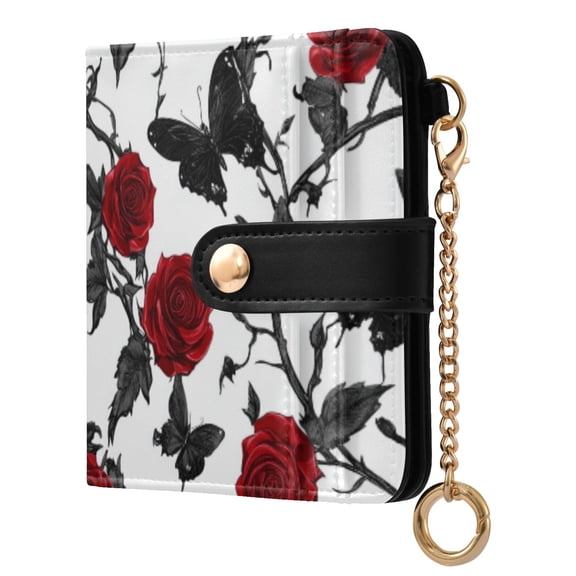 Womens Wallet PU Leather Bifold Small Purse with RFID Blocking Credit Card Holder Gothic Red Roses