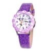 Minnie Mouse Girls' Stainless Steel Glitz Watch, Purple Bezel, Purple Glitter Leather Strap