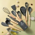 thumbnail image 6 of 14pcs/set, Silicone Utensil Set, White Kitchen Utensil Set, Safety Cooking Utensils With Storage Bucket, Non-Stick Cooking Utensils With Wooden Handle, Cookware, Kitchen Utensils, Apartment Essentials, 6 of 10