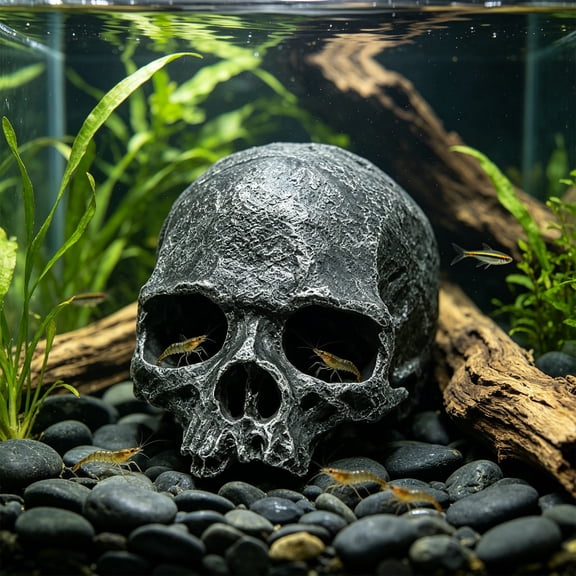 Cififendec Halloween Aquarium Skull Ornament, 3.93"×3.46", Plastic Hideout Cave for Fish Tank Reptile Terrarium Turtle Lizard Shrimp Hiding Decor