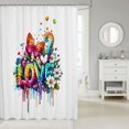 thumbnail image 2 of Manfei Dripping Butterfly Rainbow Shower Curtain 72Wx72L, Graffiti Painting Bathroom Curtain, White Purple, 2 of 5
