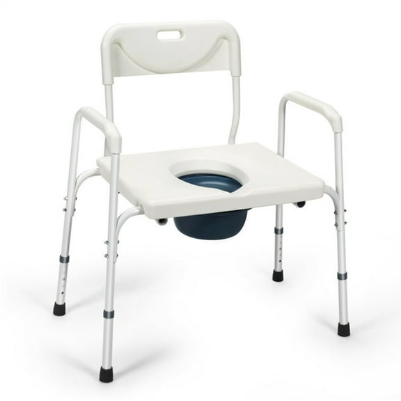 3-in-1 Heavy-Duty Commode Chair with Removable Bucket, 300 lbs Capacity, 5-Level Height Adjustable Toilet Safety Frame for Elderly, Disabled, Bathroom & Bedside Use, White