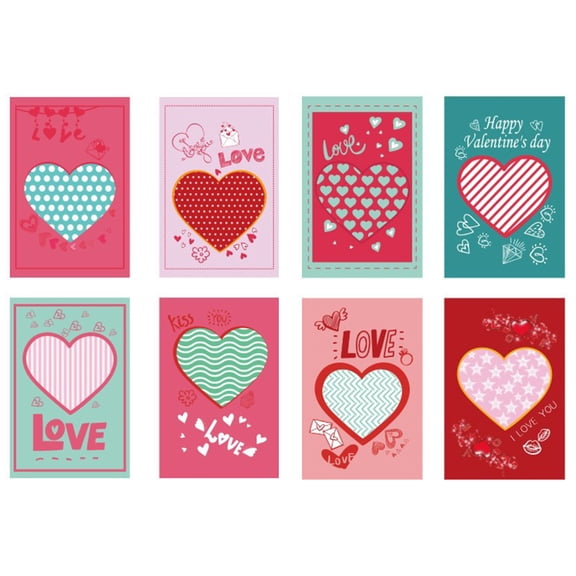 OUNONA Set of 8 Valentine's Day Greeting Cards with Heart-Shaped Design Memos and Postcards