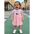 thumbnail image 4 of BemeyourBBs Toddler Baby Girl Back to School Dresses Kids Kindergarten Outfits Baby Girl Summer Dress with Bows Striped Apple Embroidered Puff Short Sleeve Doll Collar Causal A-line Dress, 4 of 9