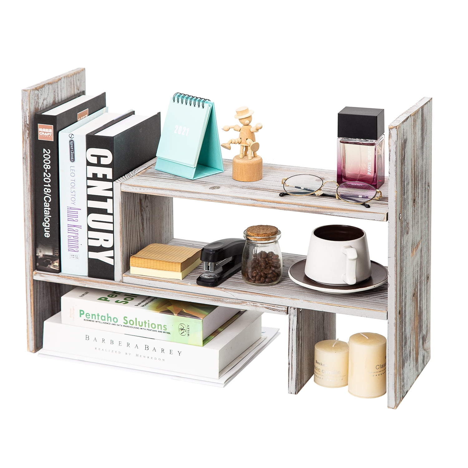 Vintage Whitewashed Desktop Organizer Office Desk Storage Rack