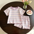 thumbnail image 4 of Glisme Girls Outfit Set Striped Print Short Sleeve Crew Neck Tees With Shorts Set Comfortable Girls Outfit Size 7-8 Years Light Purple, 4 of 4