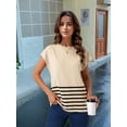 thumbnail image 2 of DARING DIVA Sleeveless Round Neck Striped Sweater Vest Cap Sleeve L Apricot, 2 of 7
