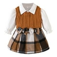 thumbnail image 2 of GBSYEWXS Toddler Child Girls Outfits Sets Plaid Print Sweater Skirt Long Sleeve Lapel Neck Trendy 3Pc Clothing Set Brown Size 9-12 Months, 2 of 9