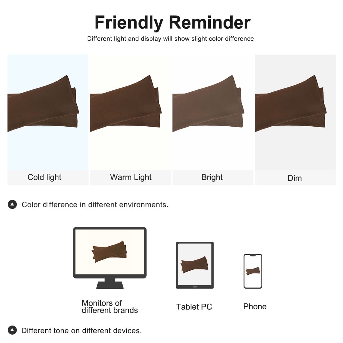Unique Bargains Microfiber Solid Long Body Pillowcases, 2-Pack Brown 20" x 48"