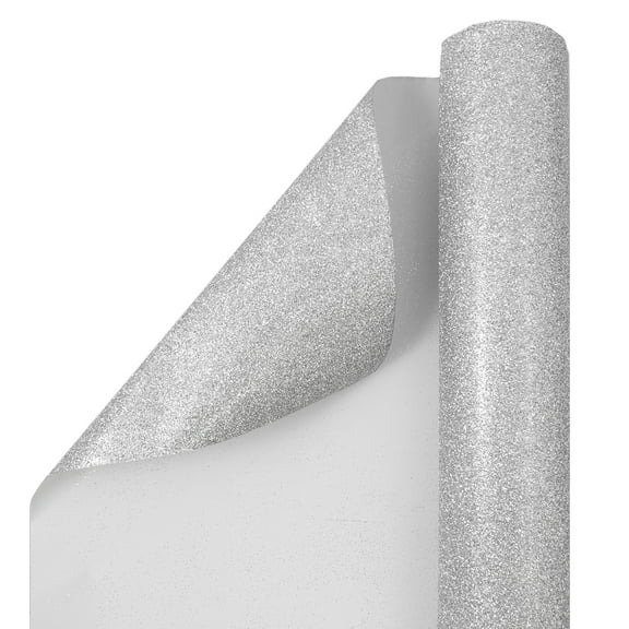 JAM Paper Wrapping Paper, Silver Glitter, All Occasion, 25 Sq ft, 1/Pack