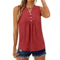thumbnail image 4 of Womens Cotton Linen Tank Tops, Sleeveless Shirts for Women Summer Casual Vintage Solid Color Ruched Button Up V Neck Dressy Blouses, 4 of 6