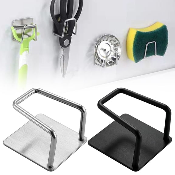 CHENjy Sponge Holder for Kitchen Sink, Stainless Steel Sponge Holder, Kitchen Sink Caddy Adhesive Wall Mount Rustproof Metal Storage, 1 Pc,Black