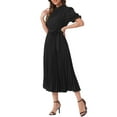 thumbnail image 4 of INSPIRE CHIC Women's Retro Ruffled Collar Short Sleeve A-Line Pleated Dress XL Black, 4 of 6