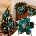 thumbnail image 5 of 7.5" Large Christmas Magnolia Flowers, Glitter Artificial Poinsettia Stems, Velvet Texture Christmas Tree Ornaments, Home Table Decorations for Holiday Party Decor, 1 Pack,Green, 5 of 6