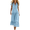thumbnail image 2 of ClodeEU Women's V Neck Short Sleeve Tiered Midi Dress,Casual A Line Flowy Dress Light Blue,Women's Plus M, 2 of 6