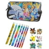 Pokemon Pencil Case Assorted Character with 3 Pokemon Pencils and Erasers - Black on Black