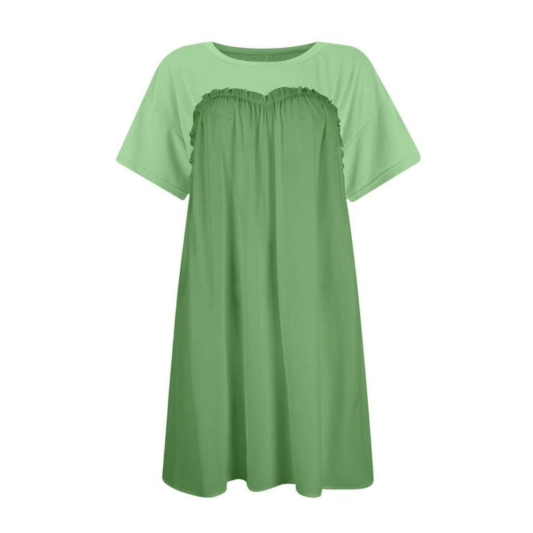 Mohiass Babydoll Dress for Women Summer Pleated Mini Dress Crew