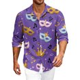 thumbnail image 2 of LNZGNM Mardi Gras Dress Shirts Lapel Mask Printed Button Up Shirts Big and Tall Long Sleeve T-Shirt Fashion Mardi Gras Top,Light Purple 2XL, 2 of 6