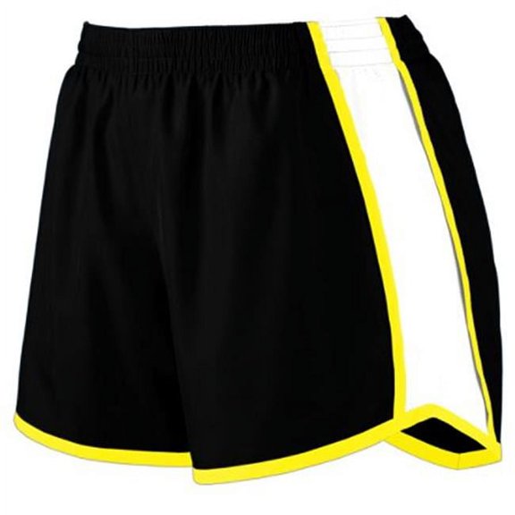 1265A Ladies Junior Fit Pulse Team Short - Black, White & Power Yellow, Medium