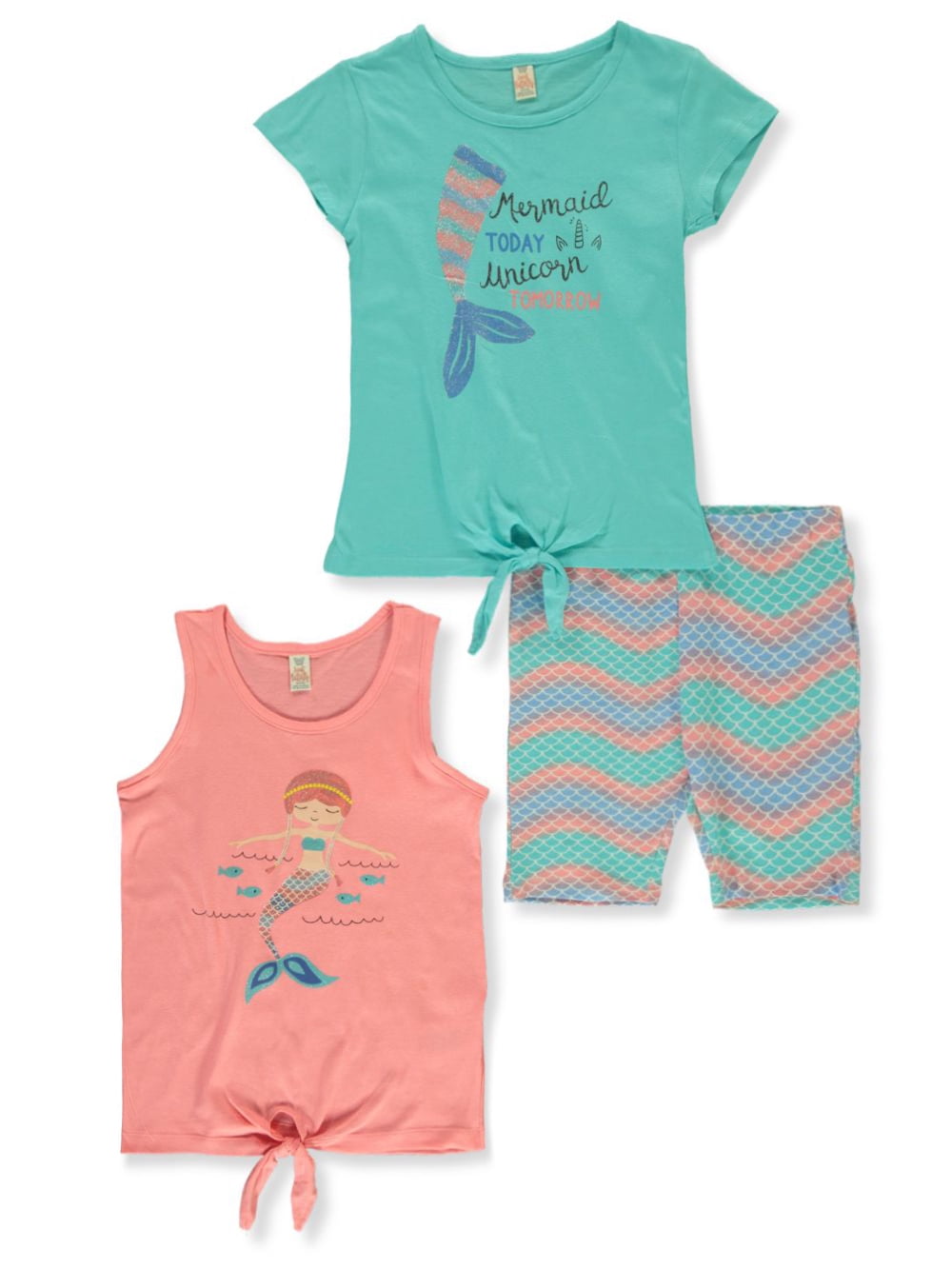 Sweet Butterfly 3Piece Mermaid Shorts Set Outfit coral/aqua, 5 6 (Little Girls)
