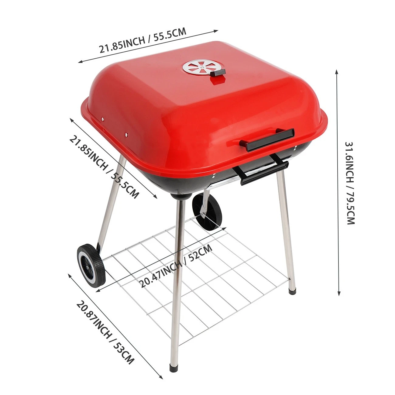 Linsen-outdoors BBQ Grill Charcoal Barbecue Grill Stainless Steel Outdoor Party Camping Picnic (Red)