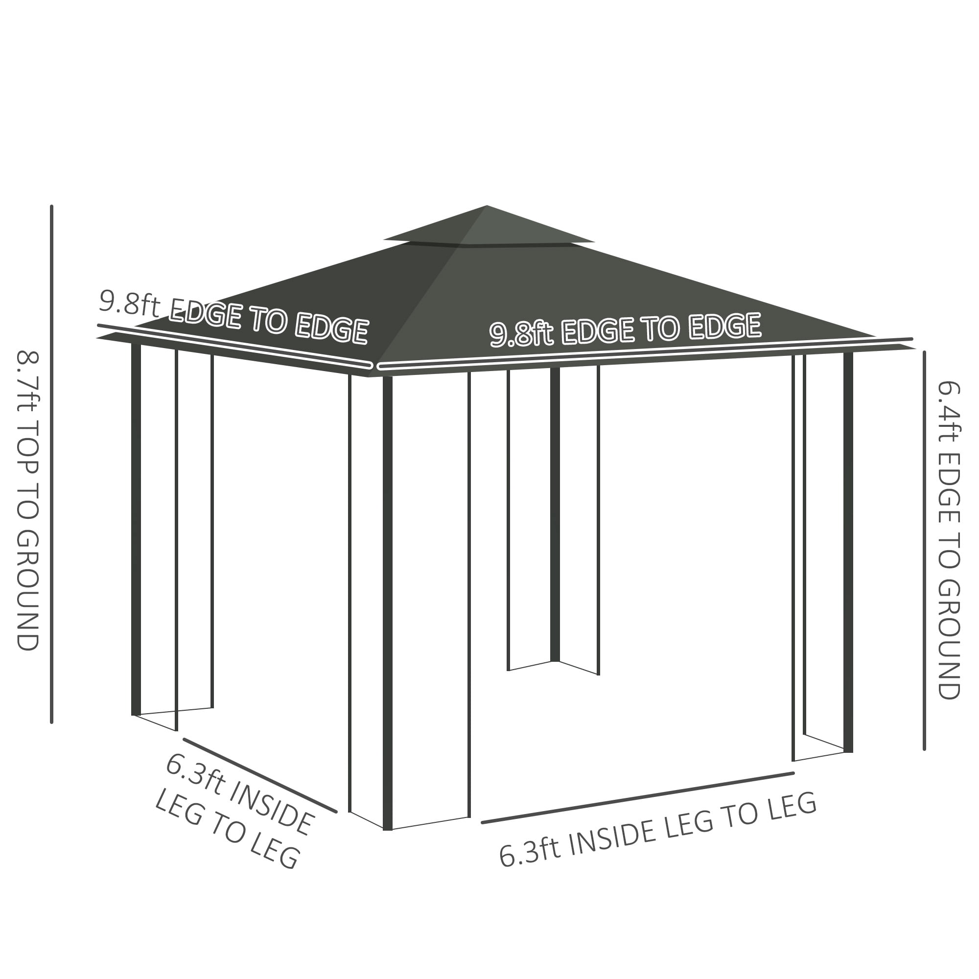 Outsunny&nbsp;10'&nbsp;x&nbsp;10'&nbsp;Metal Patio Gazebo, Double Roof Outdoor Gazebo Canopy Shelter with Tree Motifs Corner Frame and Netting, for Garden, Lawn, Backyard, and Deck, Gray