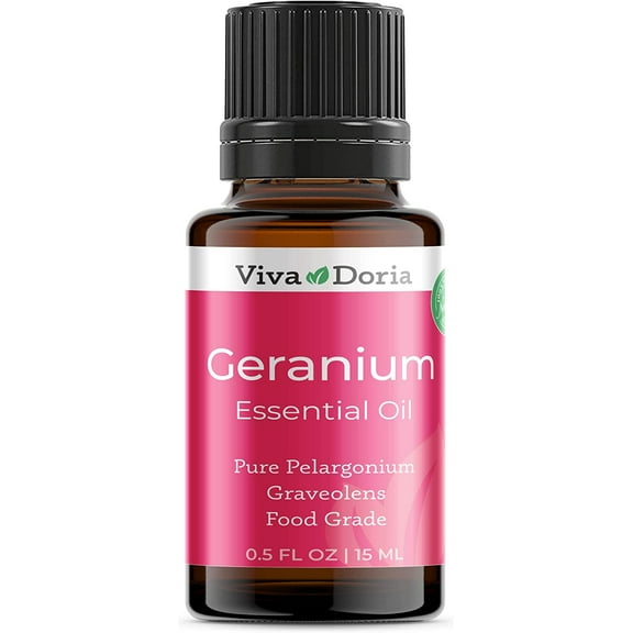 Viva Doria Pure Geranium Essential Oil, Undiluted, Food Grade, Madagascar Geranium Oil, 0.5 Fl Oz (15 mL)