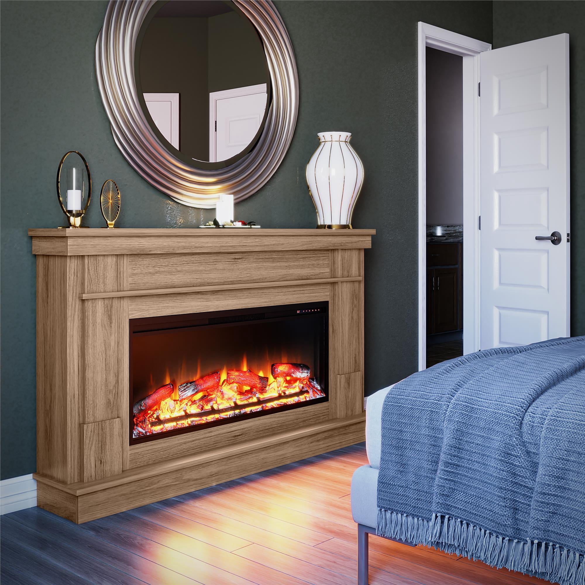 Elmcroft Wide Mantel with Linear Electric Fireplace, Walnut