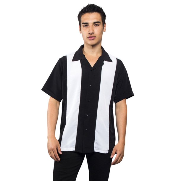 GStyle USA Men's Two Tone Retro Button Down Bowling Shirts, Up To 5X