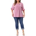 thumbnail image 2 of Agnes Orinda Women's Plus Size Top V Neck Ruffle Short Sleeve Casual Chiffon Blouse Shirt 2X Pink, 2 of 6