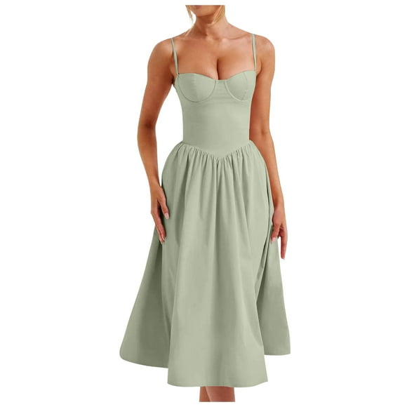 Corset Dress For Women Strap Bustier Midi Dresses Flowy Pleated Hem Corset Women'S Casual Dress L