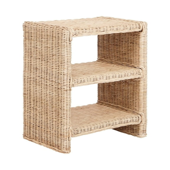 Praerie 22" Coastal Bohemian Rattan/Wood 3 Tier End Table, Natural