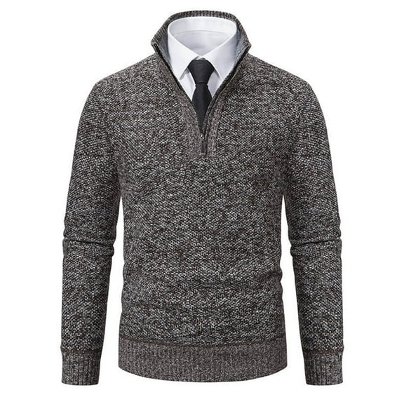 Chiccall Men’s Sweaters Casual Textured Vintage Quarter Zip Stand Collar Pullover Thick Knitted Sweater for Men