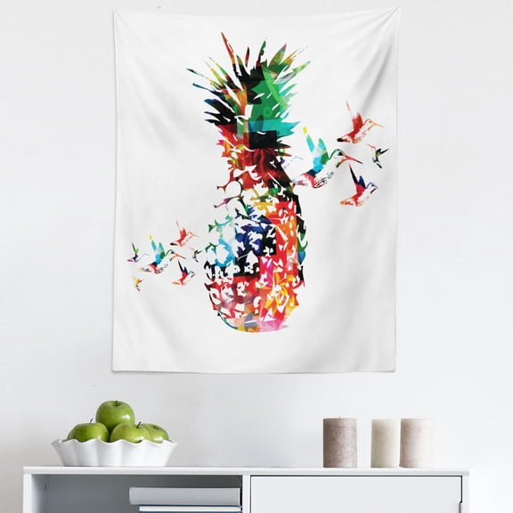 Pineapple Tapestry, Geometric Pineapple Bursting into Scattering Birds Flight Modern Abstract Print, Fabric Wall Hanging Decor for Bedroom Living Room Dorm, 5 Sizes, Multicolor, by Ambesonne