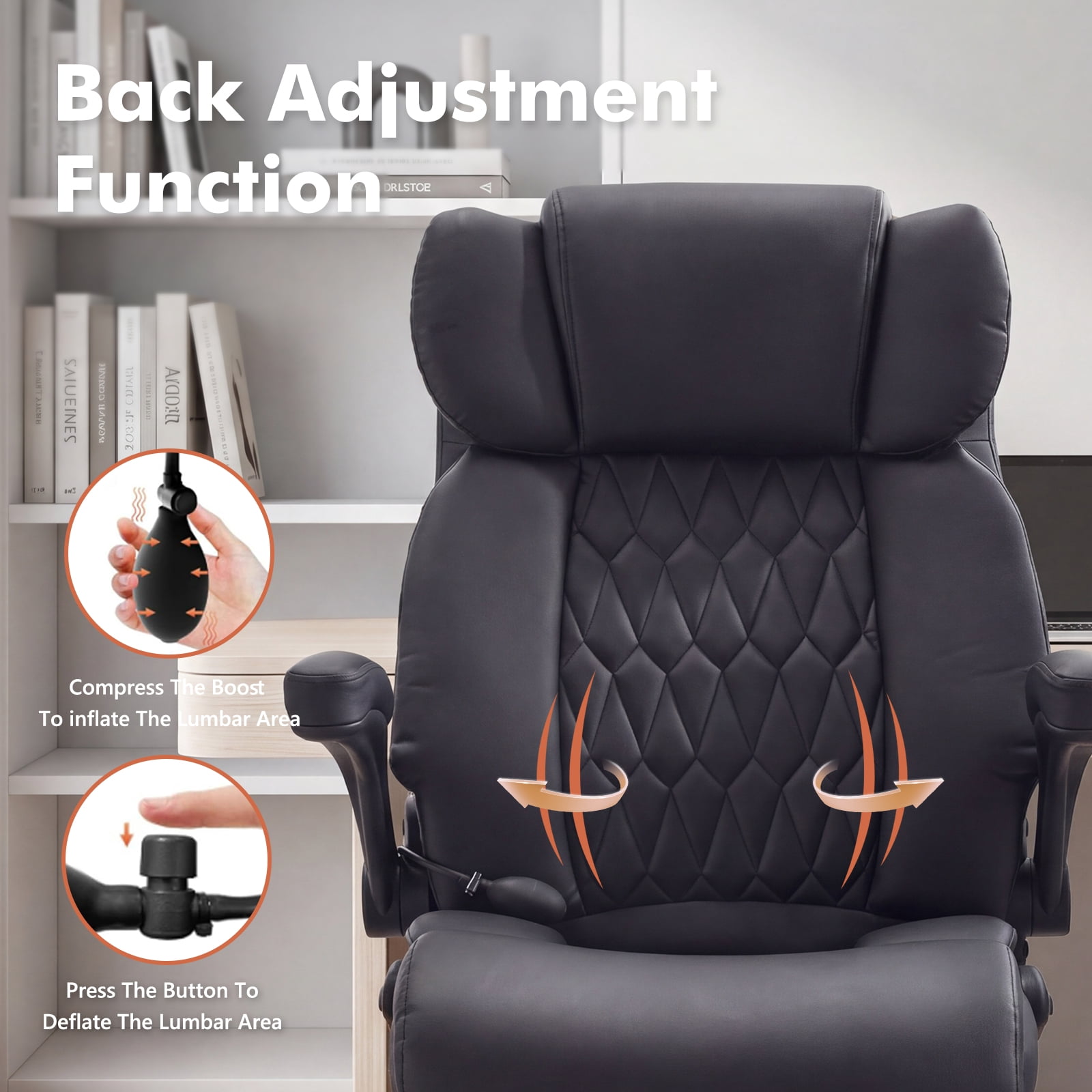 Ninecer Ergonomic Leather Office Chair with Adjustable Flip-Up Arms and Lumbar Support, Black
