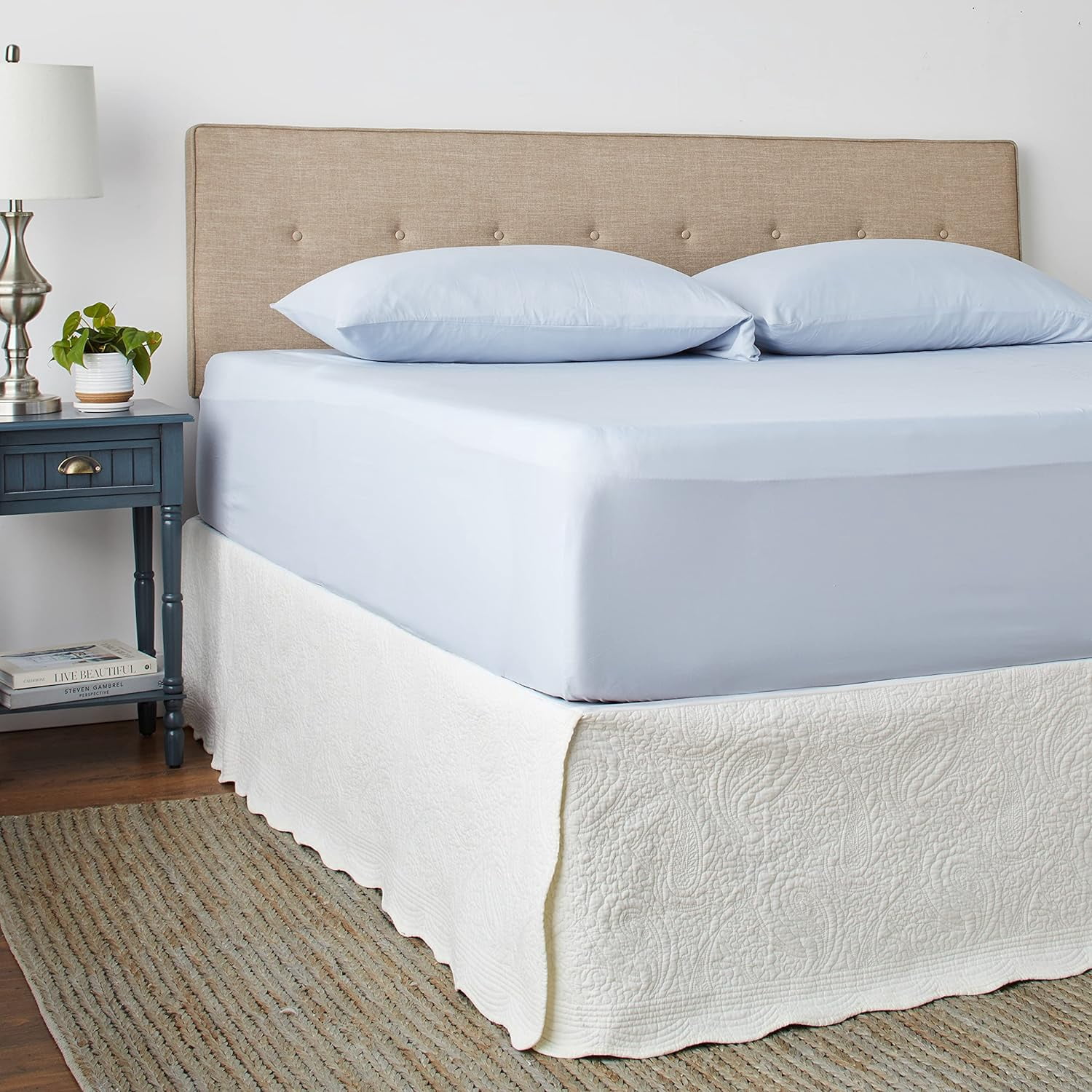 Global Trends Paige 100% Cotton Paisley-Quilted Bed Skirt 18-Inch Drop Length, Twin, Ivory