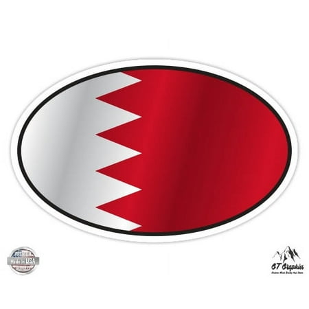 Bahrain Flag Oval - 3" Vinyl Sticker - For Car Laptop I-Pad Phone Helmet Hard Hat - Waterproof Decal