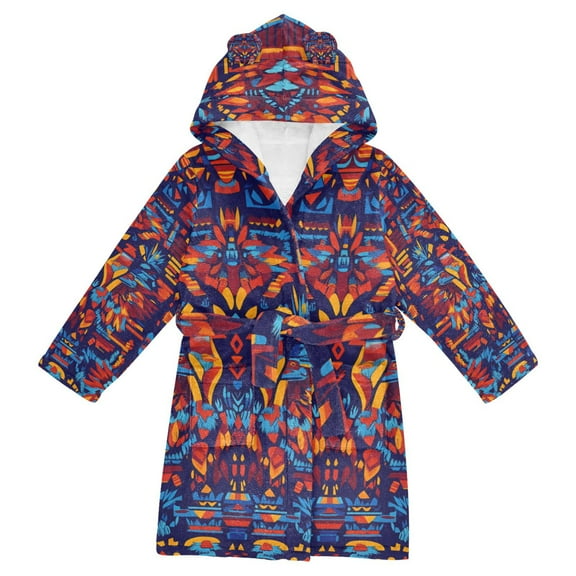FORMRS Niños Bathrobe Unisex Hooded Robe Soft Plush Pajamas Sleepwear, Size 2-3T, Red Geometric Eagle