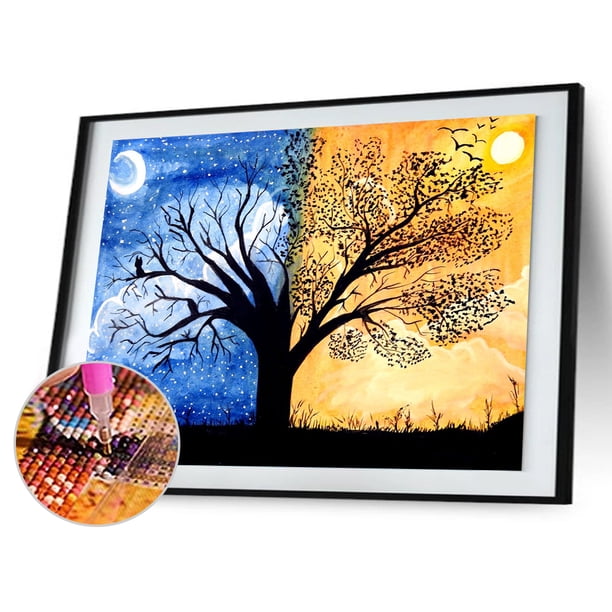 Cuadros Decorativos 5D DIY Sun Moon Tree Full Round Drill Diamond Painting Kit Mosaic Craft (1) Tmvgtek embutido en tela