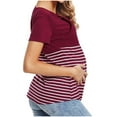 thumbnail image 6 of Odeerbi Maternity Shirts Ladies 2025 Fashion Solid Color Stripe Print Short Sleeve Breastfeeding Clothe Top Burgundy, 6 of 8