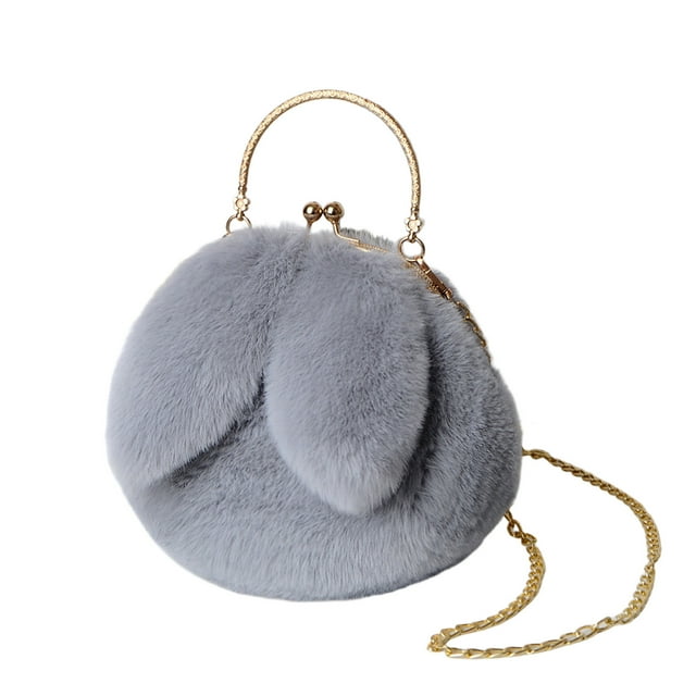 Bolsas Crossbody para las Mujeres Bolso de Conejo de Peluche, Bolso de Mujer de una Sola Pieza, Bolso de Piel, Clip de Oreja de Conejo, Clip de Boca, Clip de Bolsa, Clip de Bolsa
