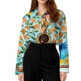 thumbnail image 5 of Minjewel Women's Tropical Print Button Up Shirt Long Sleeve Casual Top with Collar Hawaiian Style Blouse for Summer Beach Party and Everyday Fashion,Sky Blue,2XL, 5 of 6