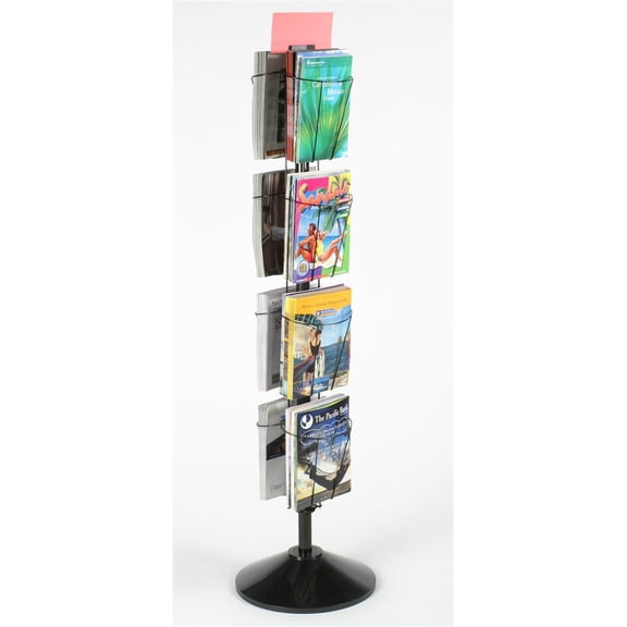 60" Rotating Wire Magazine Rack with 8 Pockets, Includes Sign Holder - Black (WSFM48PB)