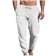 thumbnail image 2 of Pantalones largos para hombre, informales, de lino, con cordón, bolsillos, cinturón elástico, rectos, lisos., 2 of 6