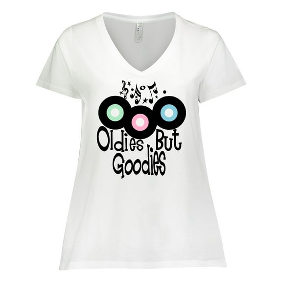 Inktastic Oldies but Goodies Records and Music Notes Women's Plus Size V-Neck T-Shirt