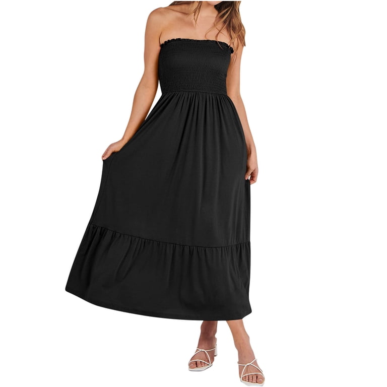 Wycnly Summer Dresses for Women Dresses for Women Beach Boho Elastic Waist Pleated Swing Strapless Maxi Dress Girls Formal Solid Tube Top Sleeveless Wycnly Summer Dresses for Women Dresses for Women Beach Boho Elastic Waist Pleated Swing Strapless Maxi Dress Girls Formal Solid Tube Top Sleeveless
