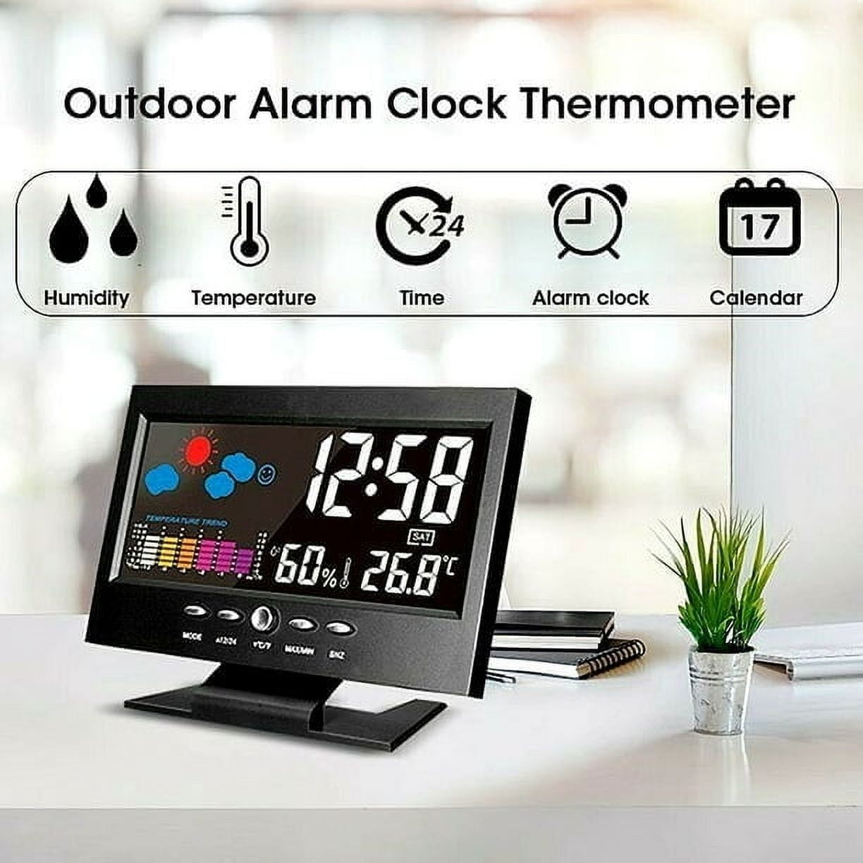 3 Packs Digital LED Alarm Clock with Temperature Humidity Weather Display Indoor Outdoor Table Clock USB Powered Color Screen for Home Office Desk Bedroom Nightstand