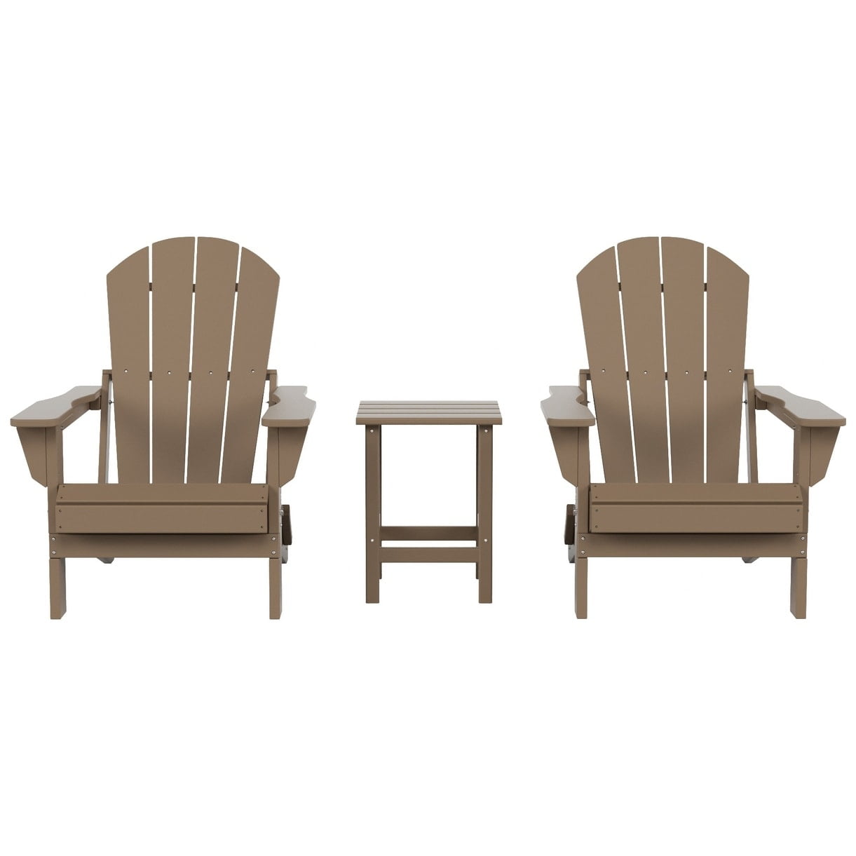 Polytrends  Laguna All Weather Poly Outdoor Patio Adirondack Chair Set - with Square Side Table (3-Piece) Weathered Wood